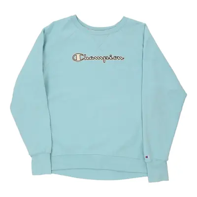 Champion Spellout Sweatshirt - XL Blue Cotton Blend