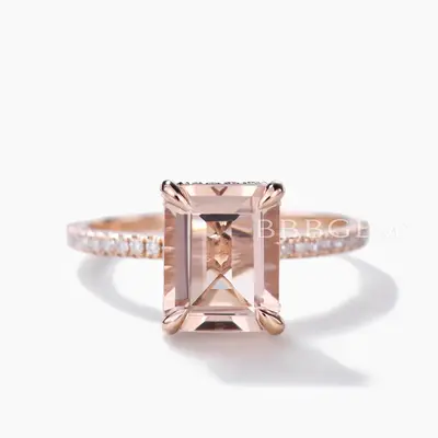 2 Carat Emerald Cut Luxe Viviana Morganite Engagement Ring 7*9mm