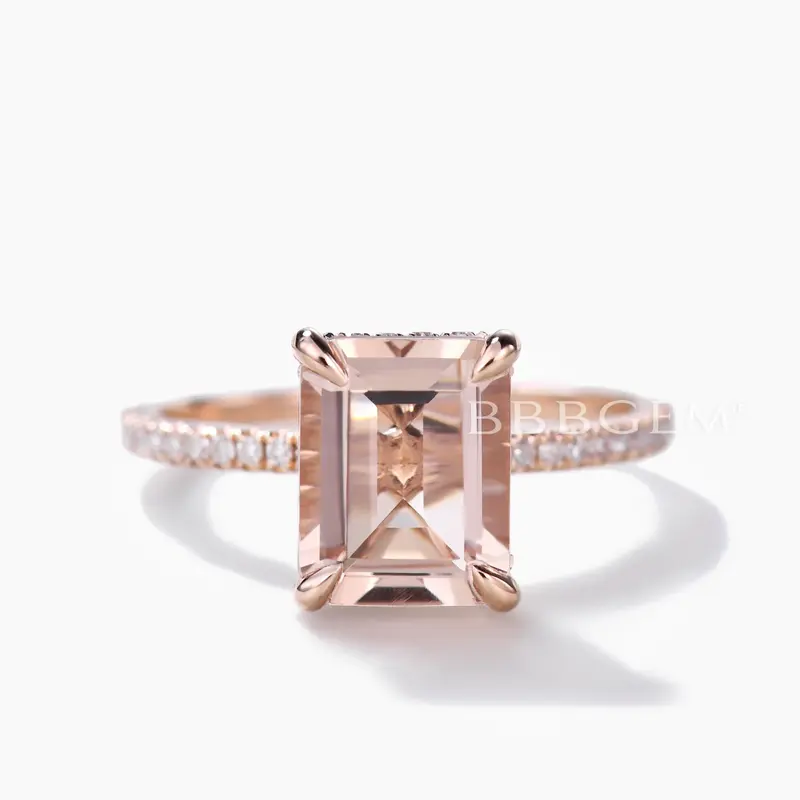 2 Carat Emerald Cut Luxe Viviana Morganite Engagement Ring 7*9mm