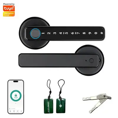 Tuya Fingerprint Smart Door Lock, Automatic Electronic Keyless Entry Door Lock, Door Anti-theft Combination Lock for Rooms, O...