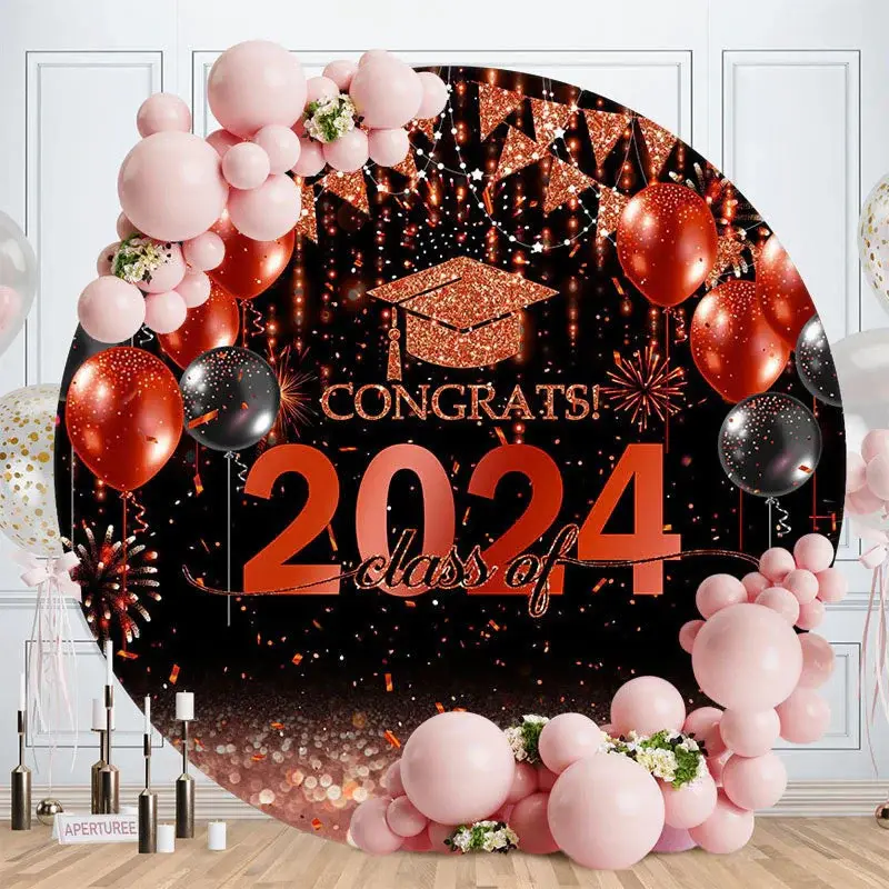 Aperturee Red Sparkling Balloon Bokeh 2024 Circle Grad Backdrop | Personalized Graduation Backdrops | Graduation Backdrops Fo...