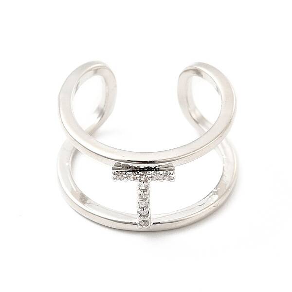 Clear Cubic Zirconia Initial Letter Open Cuff Ring