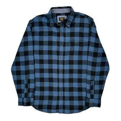 Lee Checked Flannel Shirt - Large Blue Cotton Blend