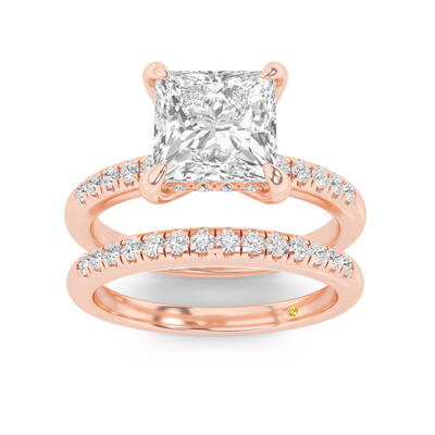 Aurelia Lab Grown Princess Cut Diamond Engagement Ring with the BonBon Quarter Coverage Wedding Band | 10K Rose Gold 1 3/8 ct...