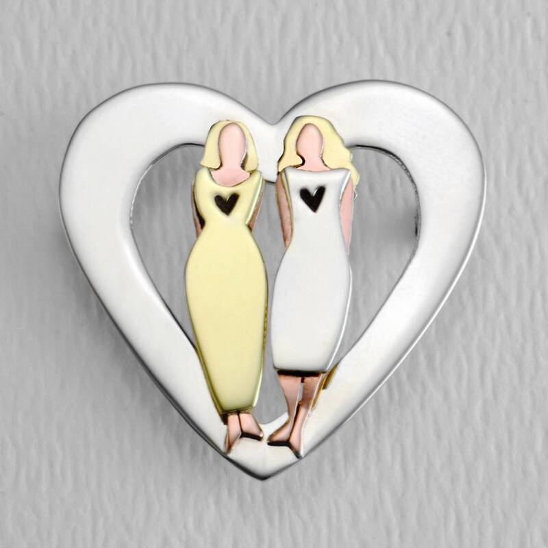 Sisters Forever Love Heart Mixed Metal Pin - 4 Sisters