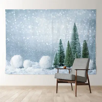 Aperturee Snowy Bokeh Little Pine Green Winter Deco Backdrop