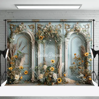 Retro Green White Wall Leaf Floral Wedding Backdrop