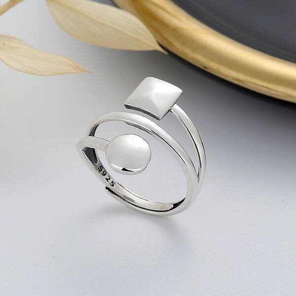Flat Round & Square Rhodium Plated 925 Sterling Silver Finger Rings