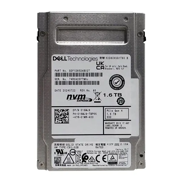 SDF1D85DAB02T KIOXIA CD8P-V 1.6TB Triple-Level-Cell PCI Express 5.0 x4 NVMe 1.4 SIE 2.5-Inch Solid State Drive