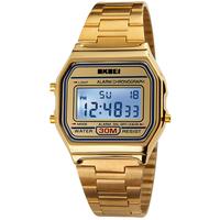 Men's Digital Outdoors Gold Stainless Steel Watch Backlit Multifunction Stopwatch Waterproof Sport watches Mode