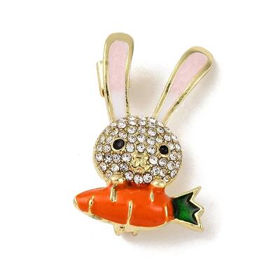 Rabbit with Carrot Zinc Alloy Rhinestone Lapel Pins for Clothes