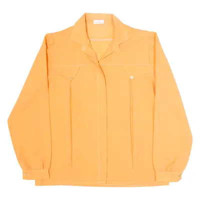 Womens Shirt Blouse Orange Button Neck Long Sleeve M