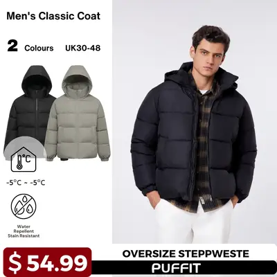 PUFFIT Men‘s Detachable Hooded Puffer Jacket, Winter Basic Warm Menswear Coat with Removable Hood Zip Deep Pockets Tops Zip...