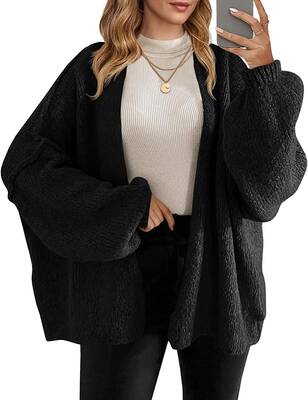 Womens Oversized Cardigan Sweaters Open Front Chunky Knit Casual Long Lantern Sleeve Fall Sweater Coats