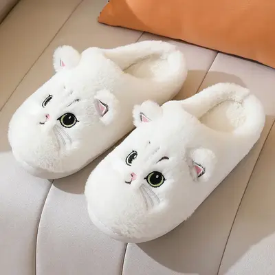 Cute cat indoor cotton slippers, warm padded women's cute cotton animal slippers, holiday gift Cat cotton slippers