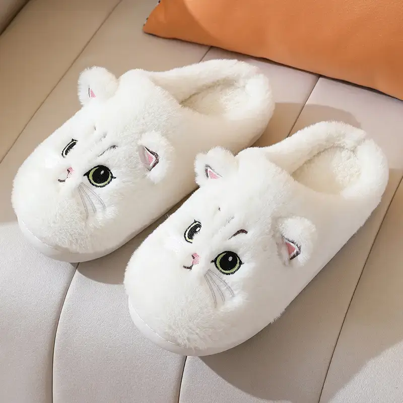 Cute cat indoor cotton slippers, warm padded women's cute cotton animal slippers, holiday gift Cat cotton slippers