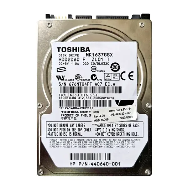 443920-001 HP 160GB 5400RPM SATA 1.5Gb/s 8MB Cache 2.5-inch Hard Drive