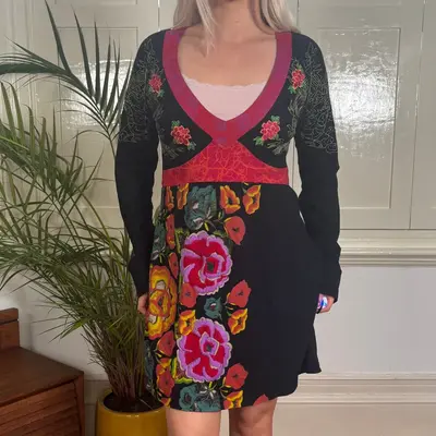 Desigual Mini Dress - Medium Multicoloured Cotton Blend
