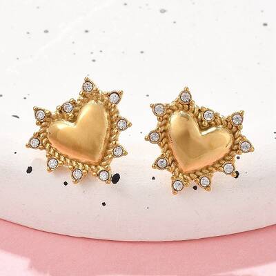 Heart 304 Stainless Steel Micro Pave Clear Cubic Zirconia Stud Earrings