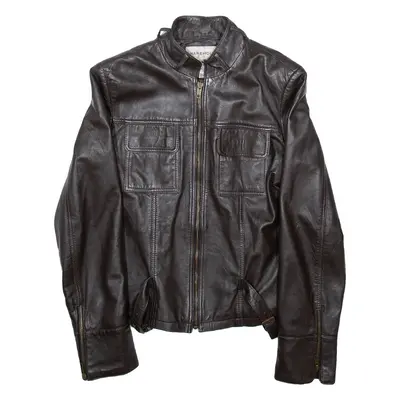 WAREHOUSE Womens Coat Brown Leather UK 10