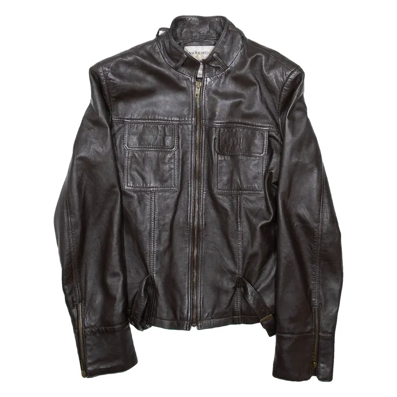 WAREHOUSE Womens Coat Brown Leather UK 10