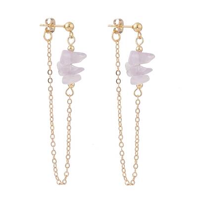 Natural Amethyst Chip Beads Dangle Stud Earrings for Women