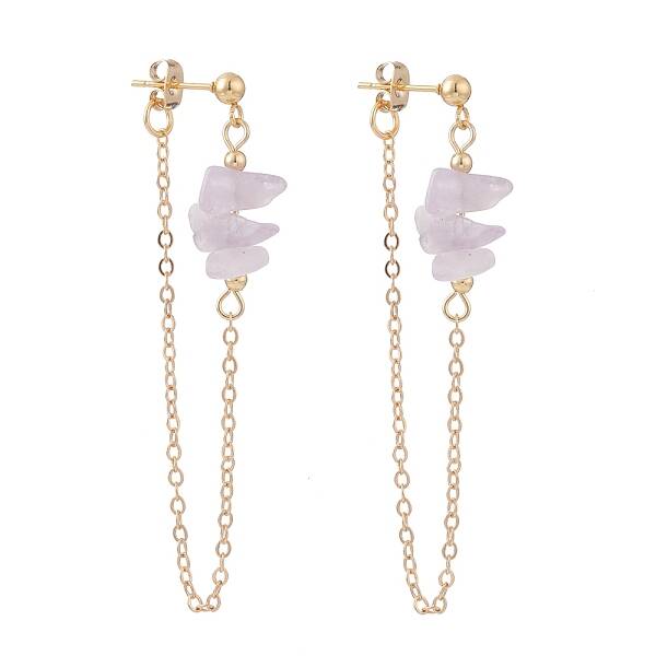 Natural Amethyst Chip Beads Dangle Stud Earrings for Women