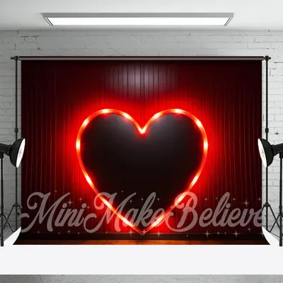 Red Heart Neon Light Classy Valentines Day Backdrop - Aperturee