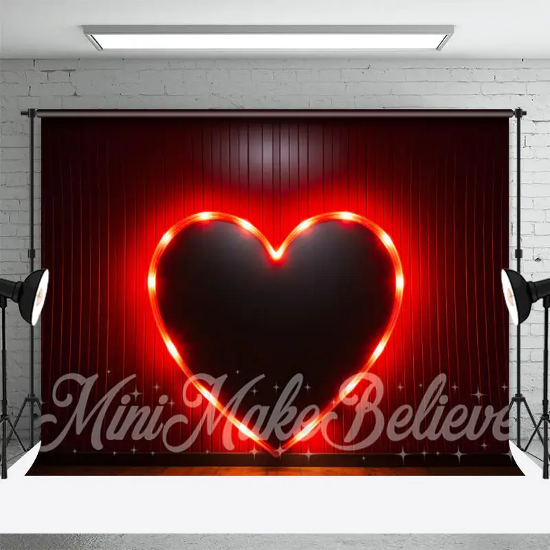 Red Heart Neon Light Classy Valentines Day Backdrop - Aperturee