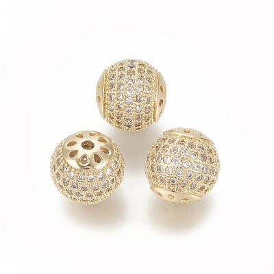 Brass Micro Pave Cubic Zirconia Beads