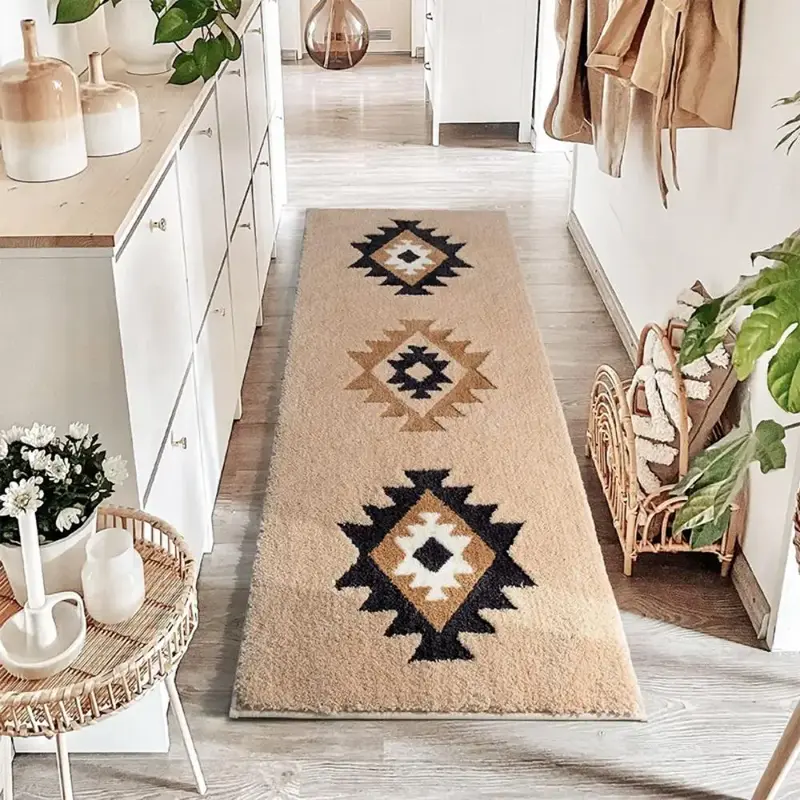 Boho Style Geometric Pattern Bath Mat, 1 Count Non-slip Soft Water Absorbent Floor Mat, Decorative Carpet for Home Bathroom K...