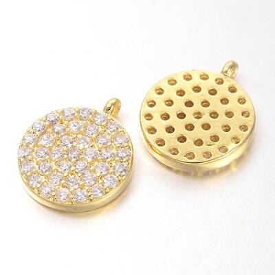 Hollow Flat Round Brass Micro Pave Cubic Zirconia Charms