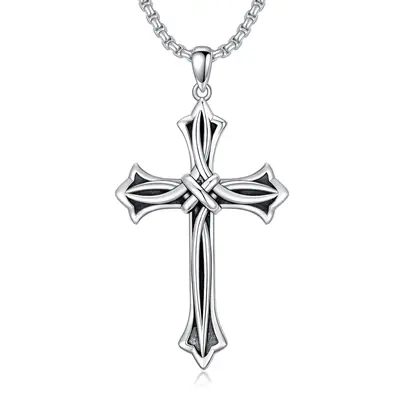 Sterling Silver Cross Knot Pendant Necklace for Men