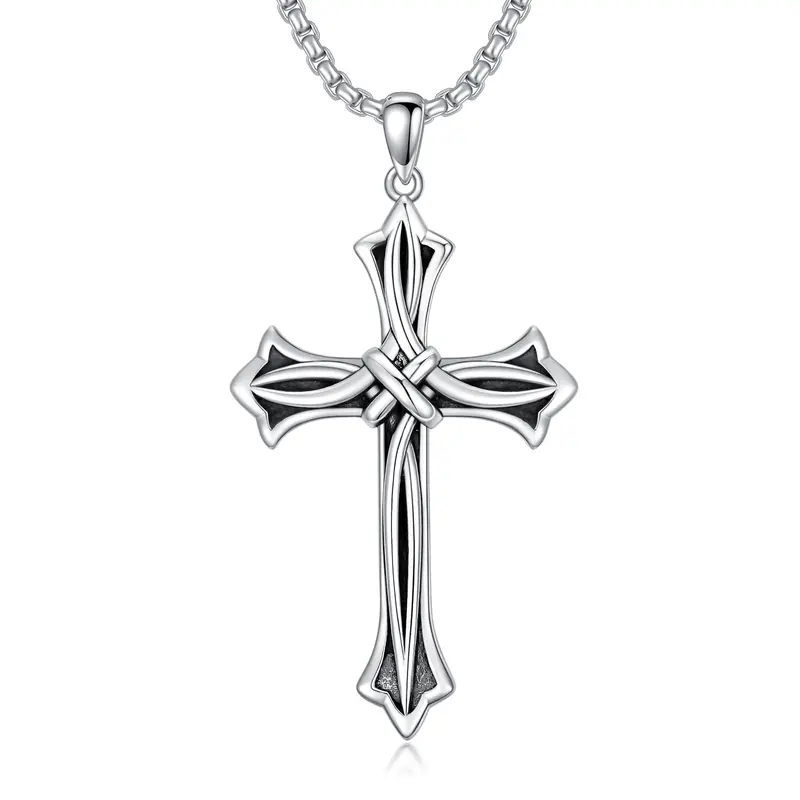 Sterling Silver Cross Knot Pendant Necklace for Men