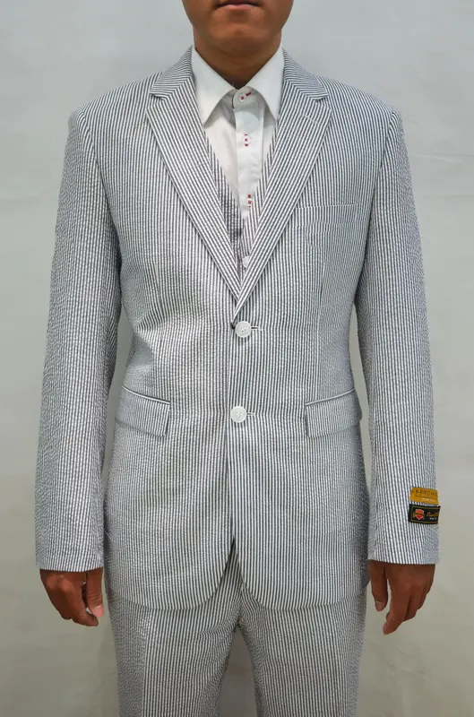 Seersucker-2BV-Black/Grey - Mens Modern Fit Suit