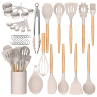 [New Deal]  33 PCS Kitchen Cooking Utensils Set, Non-Stick Silicone Cooking Kitchen Utensils Spatula Set, Wooden Handle Silic...