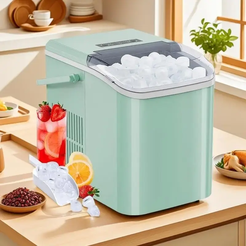 Countertop Ice Maker,Portable Ice Machine with Carry Handle,Self-Cleaning,Basket and Scoop,9 Cubes in 6 Mins,26.5lbs/24Hrs,2 ...