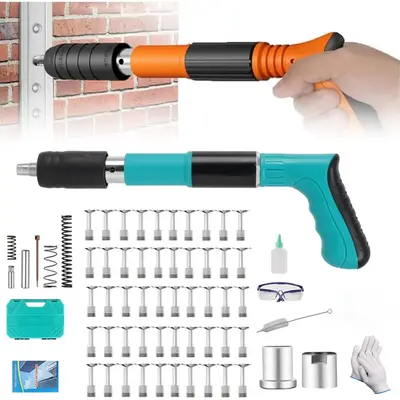 Woodworking and Decoration Integrated Air Nailer, Concrete Nail Gun Kit with 50PCS Nails, Adjustable Manual Steel Nail Gun, M...