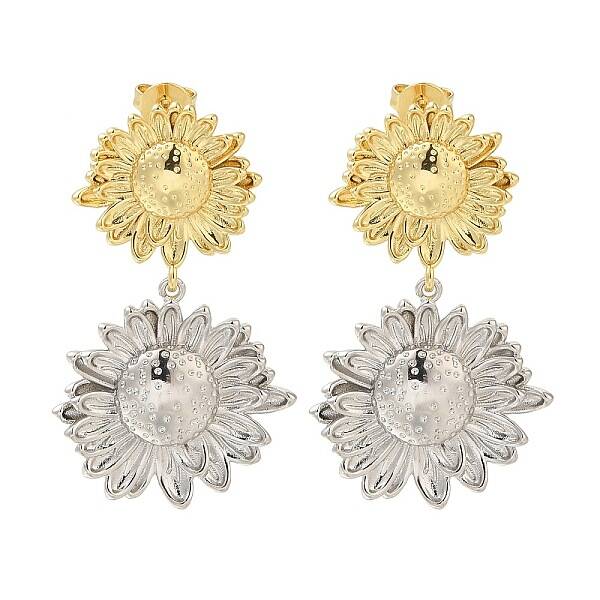 Rack Plating Flower Brass Stud Earrings
