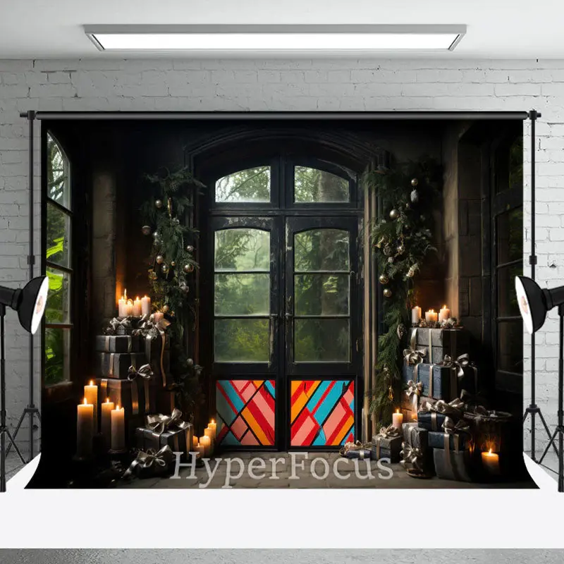 Retro Room Door Gifts Candlelight Christmas Backdrop - Aperturee