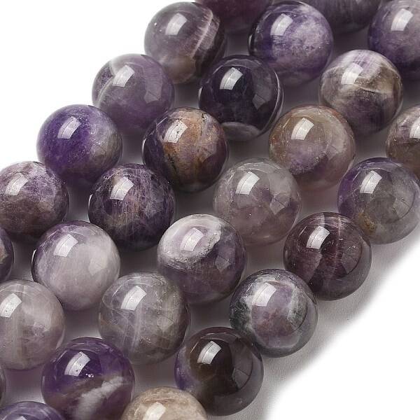 Round Natural Chevron Amethyst Bead Strands