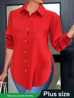 【Plus Size】 Solid Color Button Front Shirt, Casual Fitted Half Sleeve Top for Daily Wear, Women's Clothing for All Seaso...