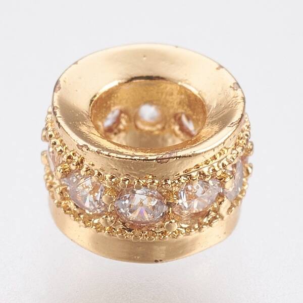 Brass Micro Pave Cubic Zirconia Beads