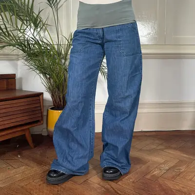 Kookai Wide Leg Jeans - 31W UK 12 Blue Cotton