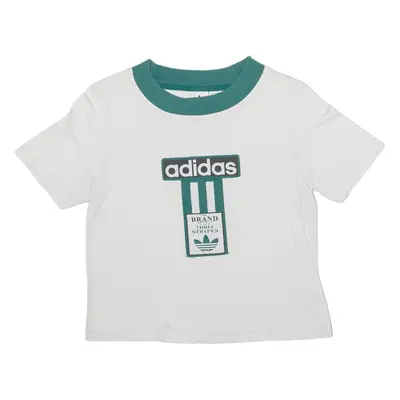ADIDAS Crop T-Shirt White Short Sleeve Womens UK 10