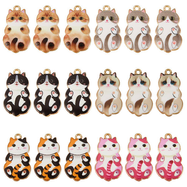 36Pcs 6 Colors Alloy Enamel Pendants