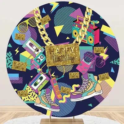 Round Golden Necklace Music Disco Birthday Backdrop - Aperturee