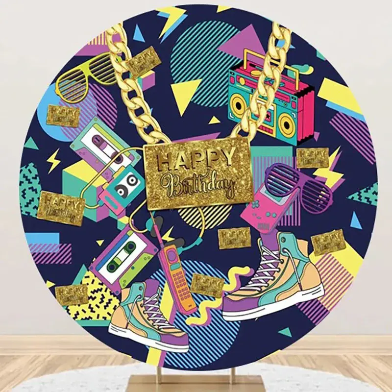 Round Golden Necklace Music Disco Birthday Backdrop - Aperturee