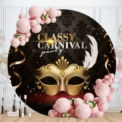 Aperturee Circle Gold And Black Classy Carnival Party Backdrop | Circle Background For Party | Round Backdrop Birthday Party ...