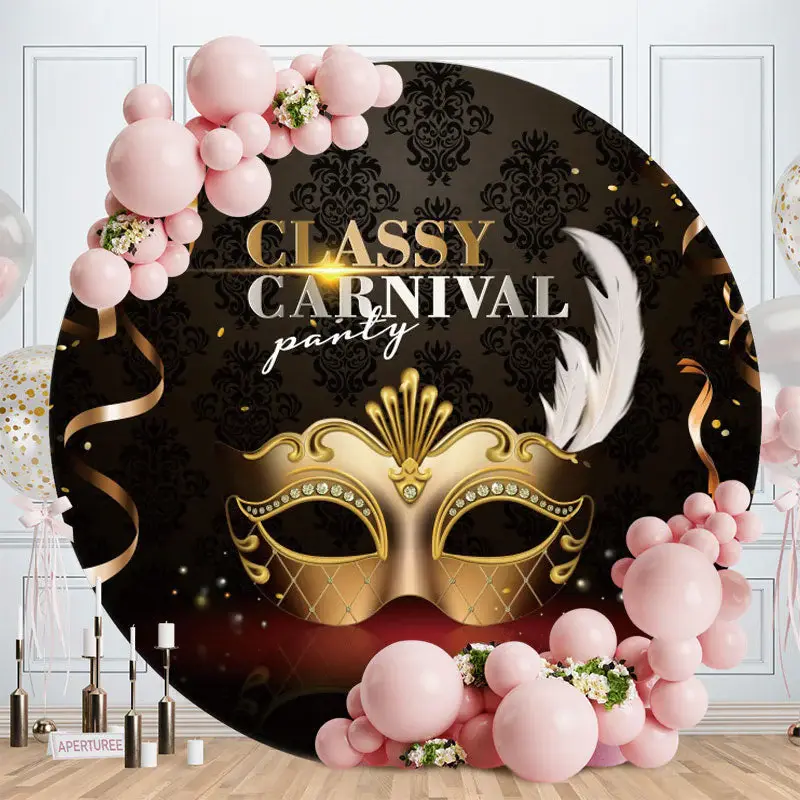 Aperturee Circle Gold And Black Classy Carnival Party Backdrop | Circle Background For Party | Round Backdrop Birthday Party ...